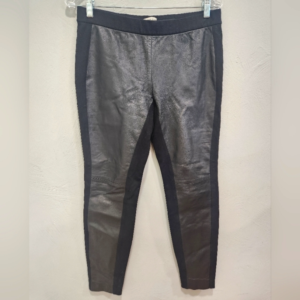 Rebecca Taylor• Black Leather moto leggings with fabric back. Sz 8
